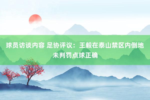 球员访谈内容 足协评议：王毅在泰山禁区内倒地未判罚点球正确