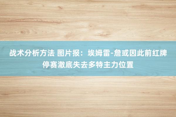 战术分析方法 图片报：埃姆雷-詹或因此前红牌停赛澈底失去多特主力位置