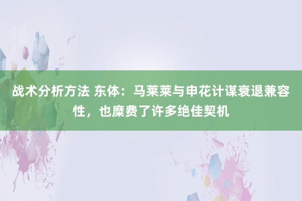 战术分析方法 东体：马莱莱与申花计谋衰退兼容性，也糜费了许多绝佳契机