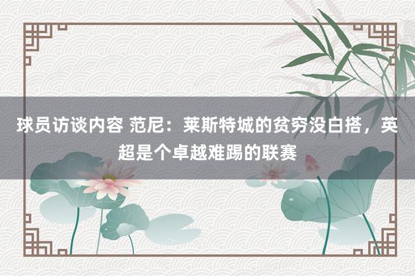 球员访谈内容 范尼：莱斯特城的贫穷没白搭，英超是个卓越难踢的联赛